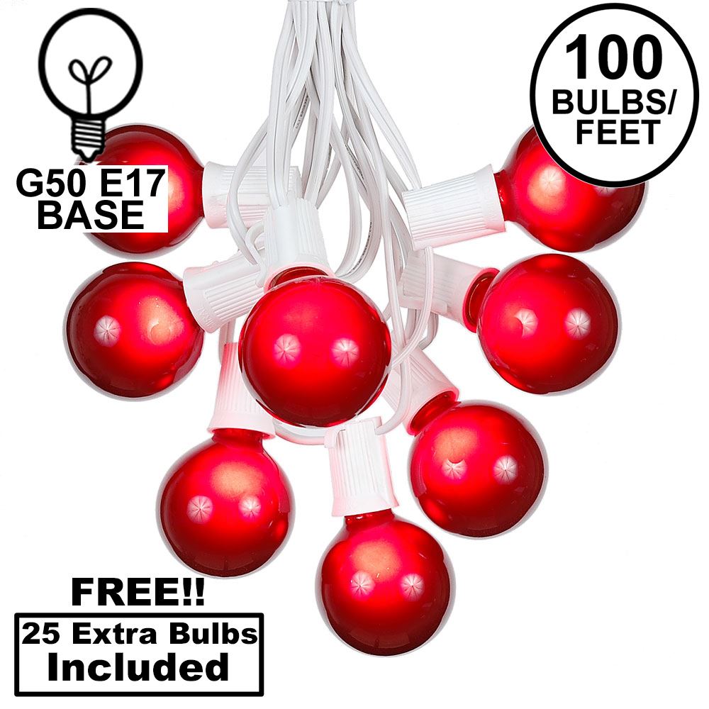 25', 50' and 100' Lengths G50 White Pearl Outdoor Globe Patio String Lights