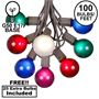 Picture of 100 G50 Globe Light String Set with Assorted Satin Bulbs on Brown Wire