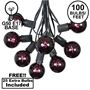Picture of 100 G50 Globe Light String Set with Black Light Bulbs (Very Dark Purple) on Black Wire