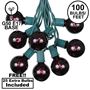 Picture of 100 G50 Globe Light String Set with Black Light Bulbs (Very Dark Purple) on Green Wire