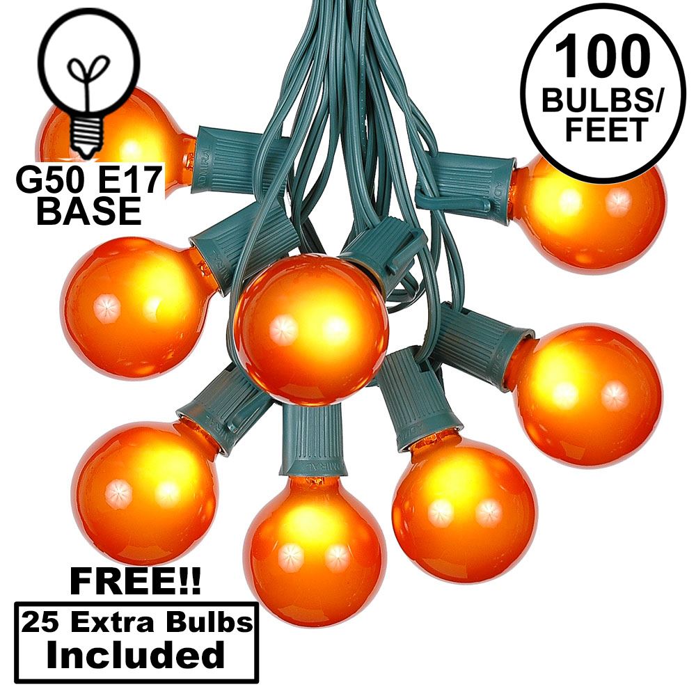 Picture of 100 G50 Globe Light String Set with Orange on Green Wire