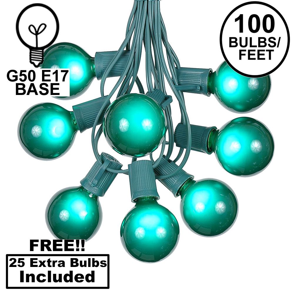 Picture of 100 G50 Globe Light String Set with Green on Green Wire