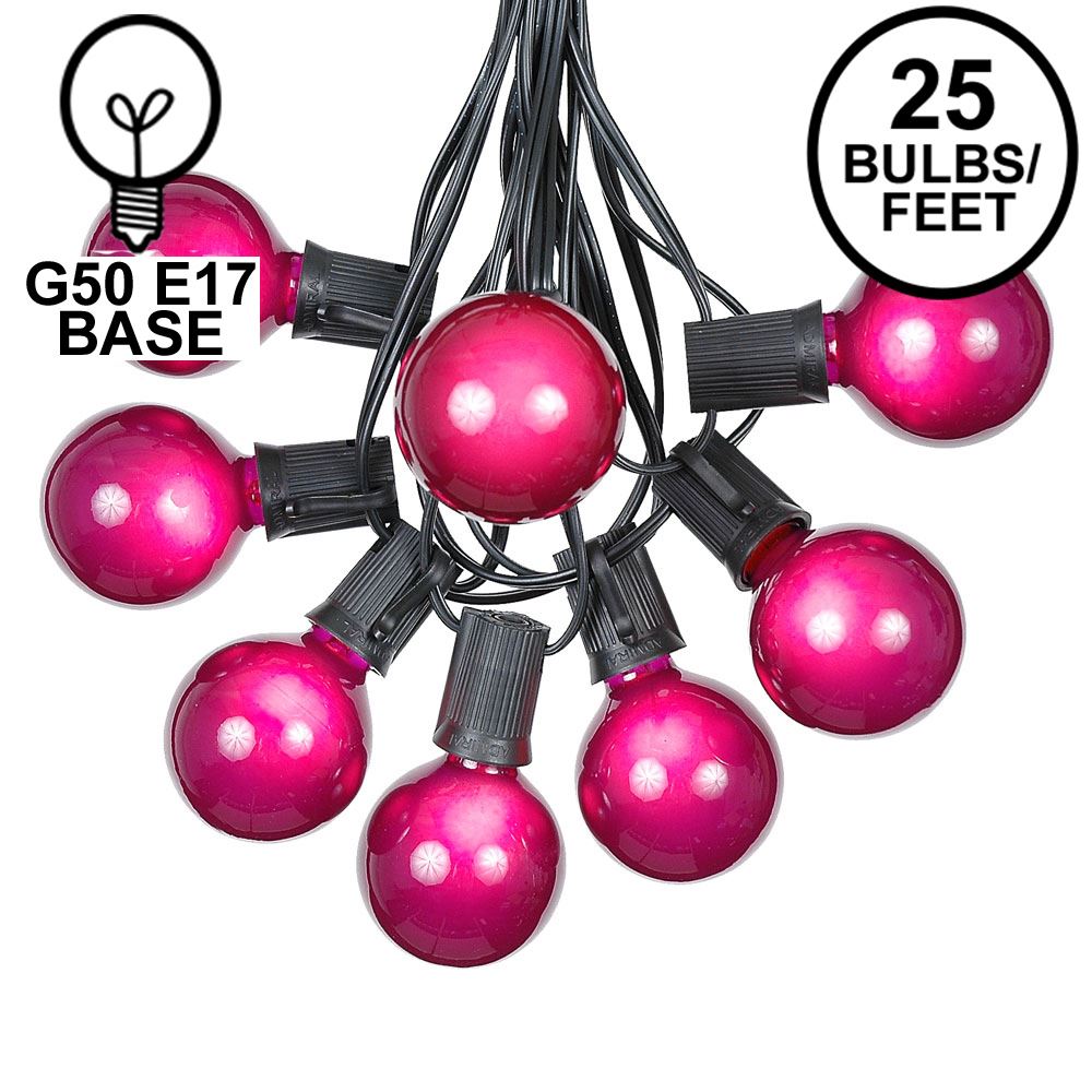 Picture of 25 G50 Globe Light String Set with Purple Bulbs on Black Wire