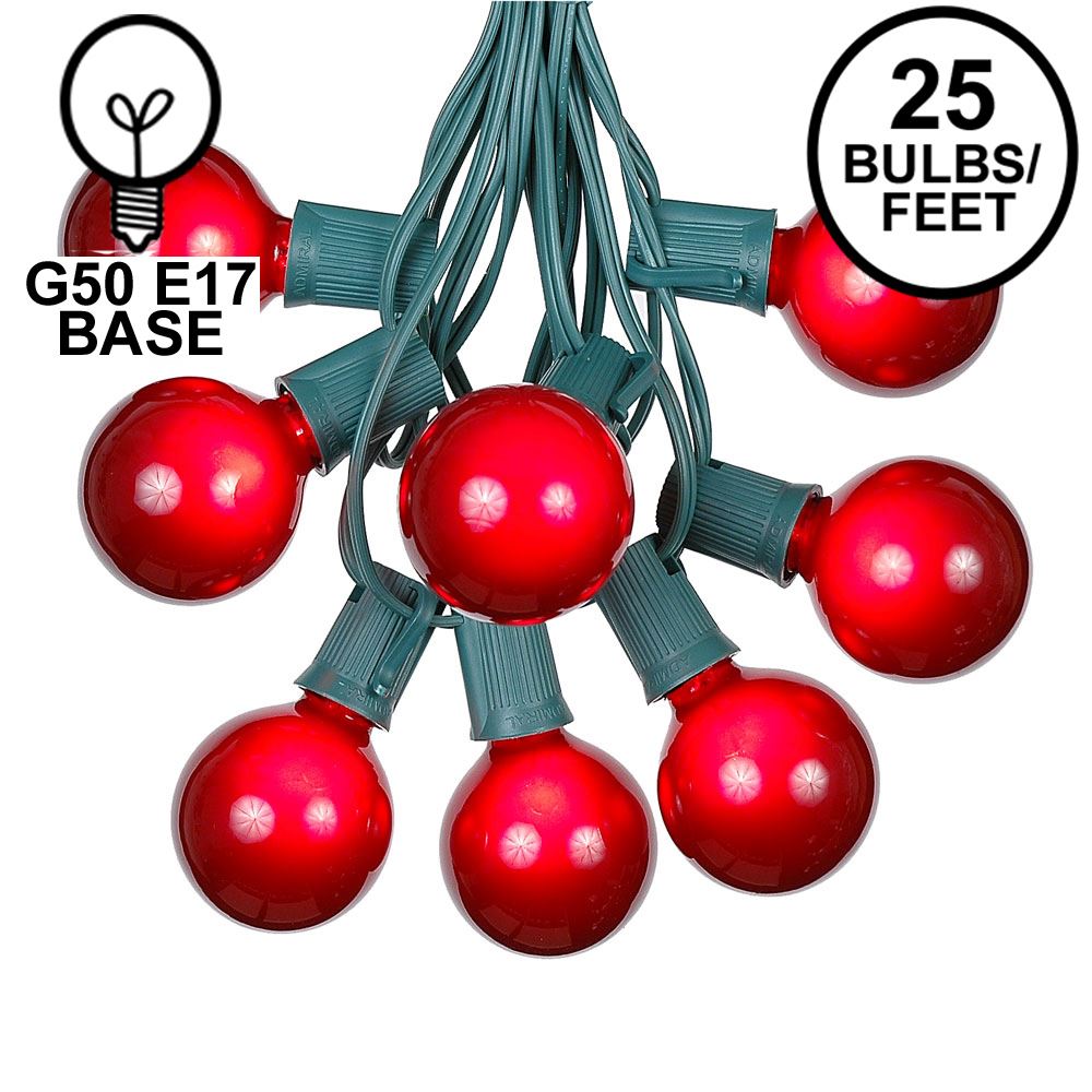 Picture of 25 G50 Globe Light String Set with Red Bulbs on Green Wire