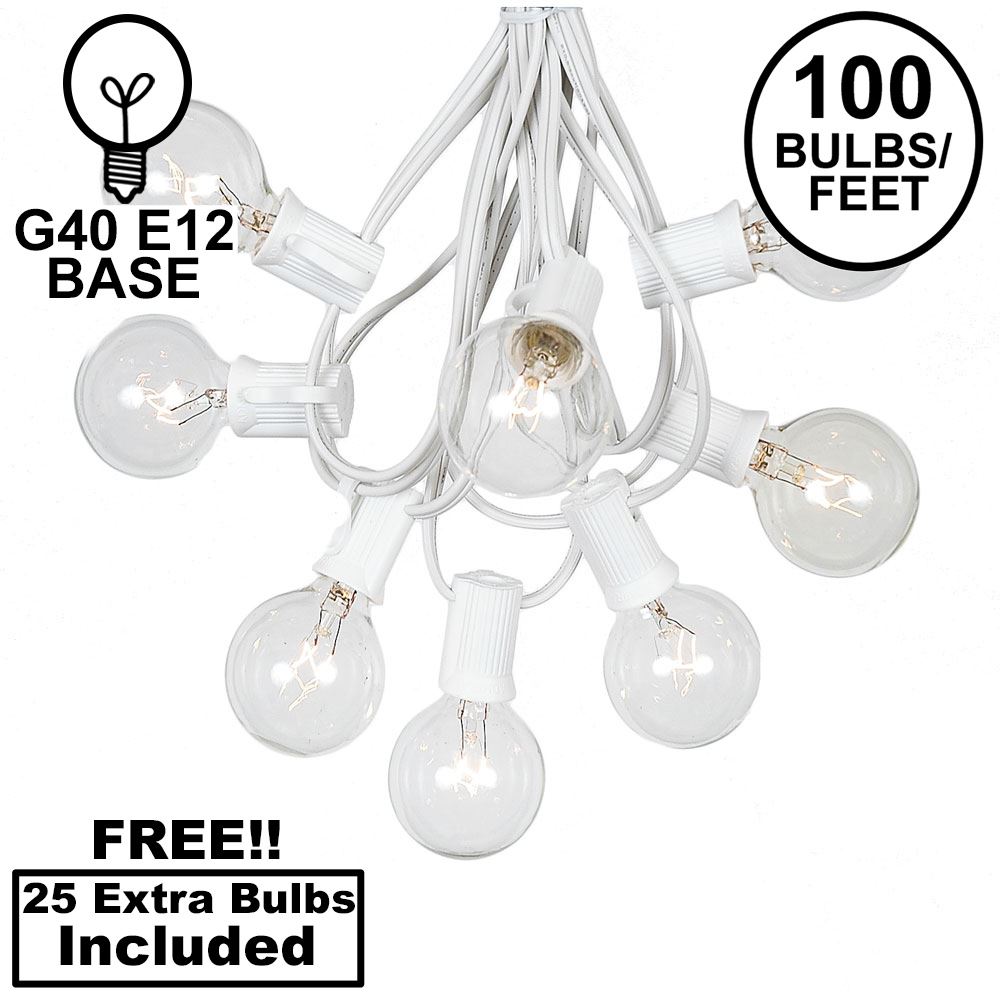 Picture of 100 G40 Globe String Light Set with Clear Bulbs on White Wire