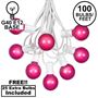 Picture of 100 G40 Globe String Light Set with Pink Satin Bulbs on White Wire