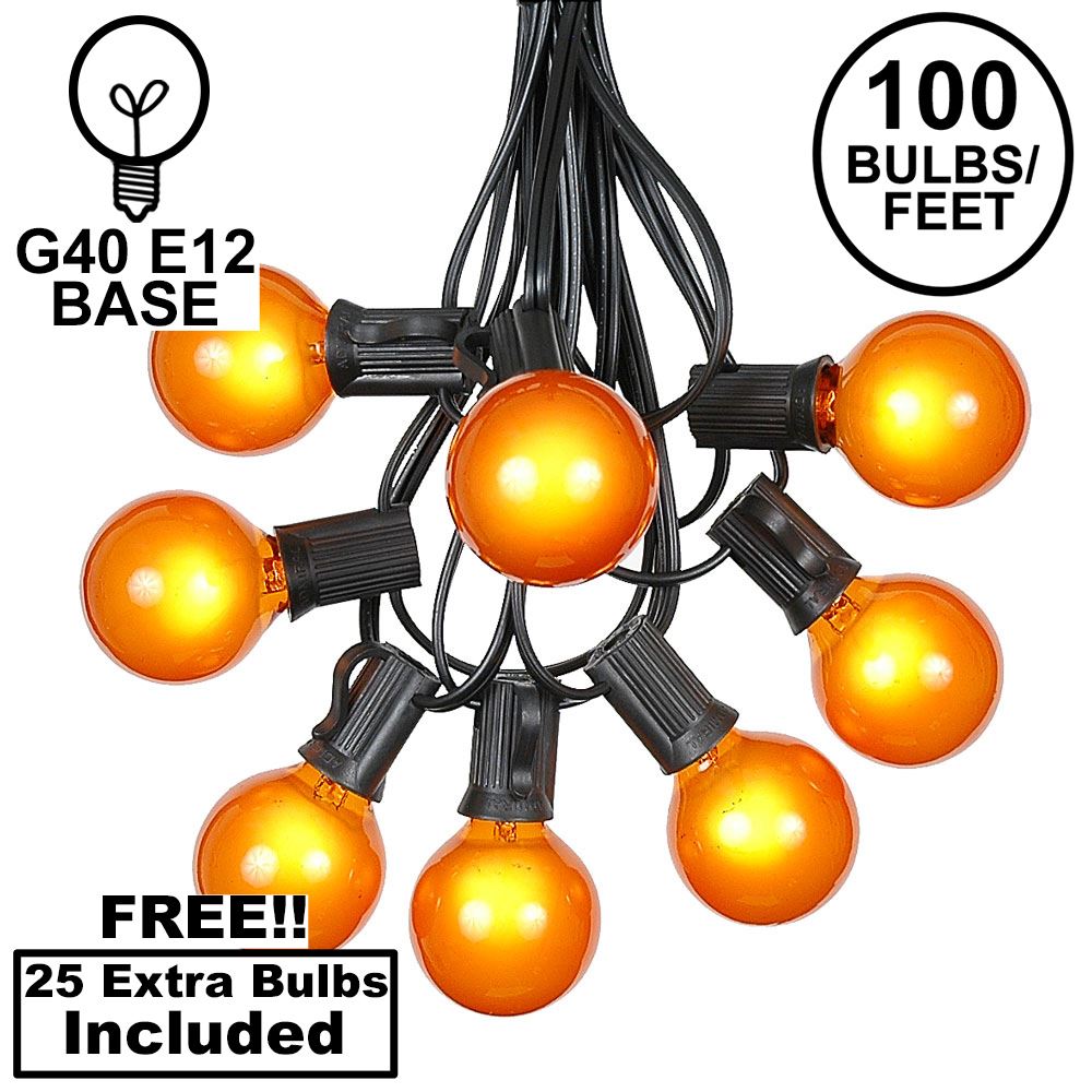 Picture of 100 G40 Globe String Light Set with Orange Bulbs on Black Wire