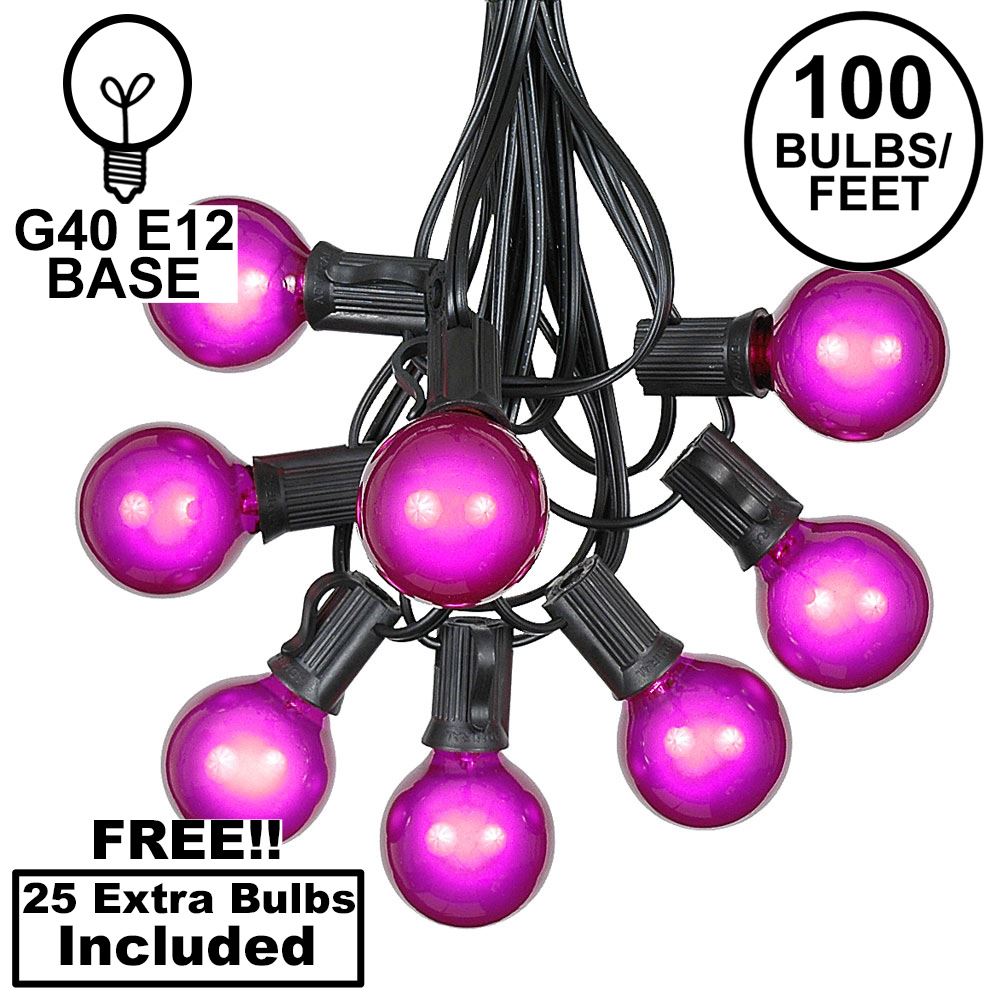 Picture of 100 G40 Globe String Light Set with Purple Bulbs on Black Wire