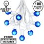 Picture of 100 G30 Globe String Light Set with Blue Satin Bulbs on White Wire