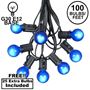 Picture of 100 G30 Globe String Light Set with Blue Satin Bulbs on Black Wire
