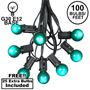 Picture of 100 G30 Globe String Light Set with Green Satin Bulbs on Black Wire