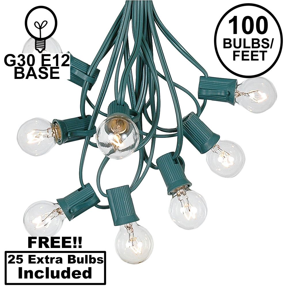 Picture of 100 G30 Globe String Light Set with Clear Bulbs on Green Wire