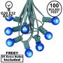 Picture of 100 G30 Globe String Light Set with Blue Satin Bulbs on Green Wire