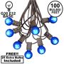 Picture of 100 G30 Globe String Light Set with Blue Satin Bulbs on Brown Wire