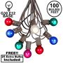 Picture of 100 G30 Globe String Light Set with Multi Colored Satin Bulbs on Brown Wire