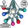 Picture of 100 G30 Globe String Light Set with Multi Colored Satin Bulbs on Green Wire