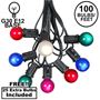 Picture of 100 G30 Globe String Light Set with Multi Colored Satin Bulbs on Black Wire