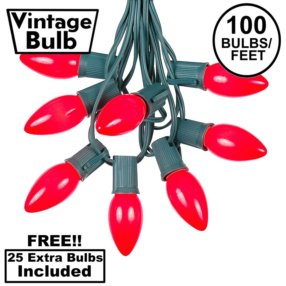 Picture of 100 C9 Ceramic Christmas Light Set - Red - Green Wire