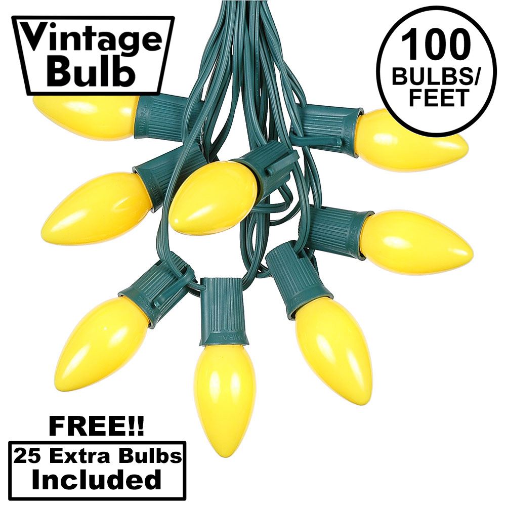 Picture of 100 C9 Ceramic Christmas Light Set - Yellow - Green Wire
