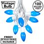 Picture of 100 C9 Ceramic Christmas Light Set - Blue - White Wire