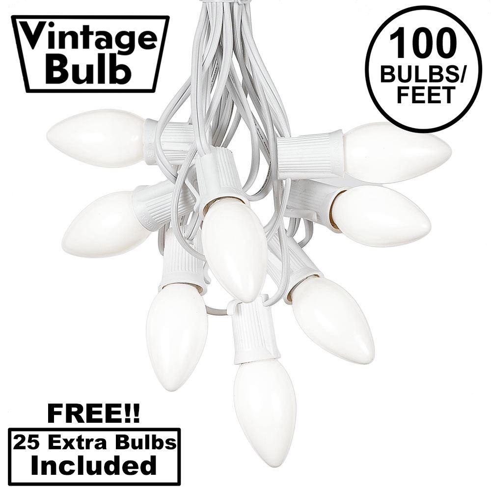 Picture of 100 C9 Ceramic Christmas Light Set - White - White Wire
