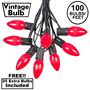 Picture of 100 C9 Ceramic Christmas Light Set - Red - Black Wire