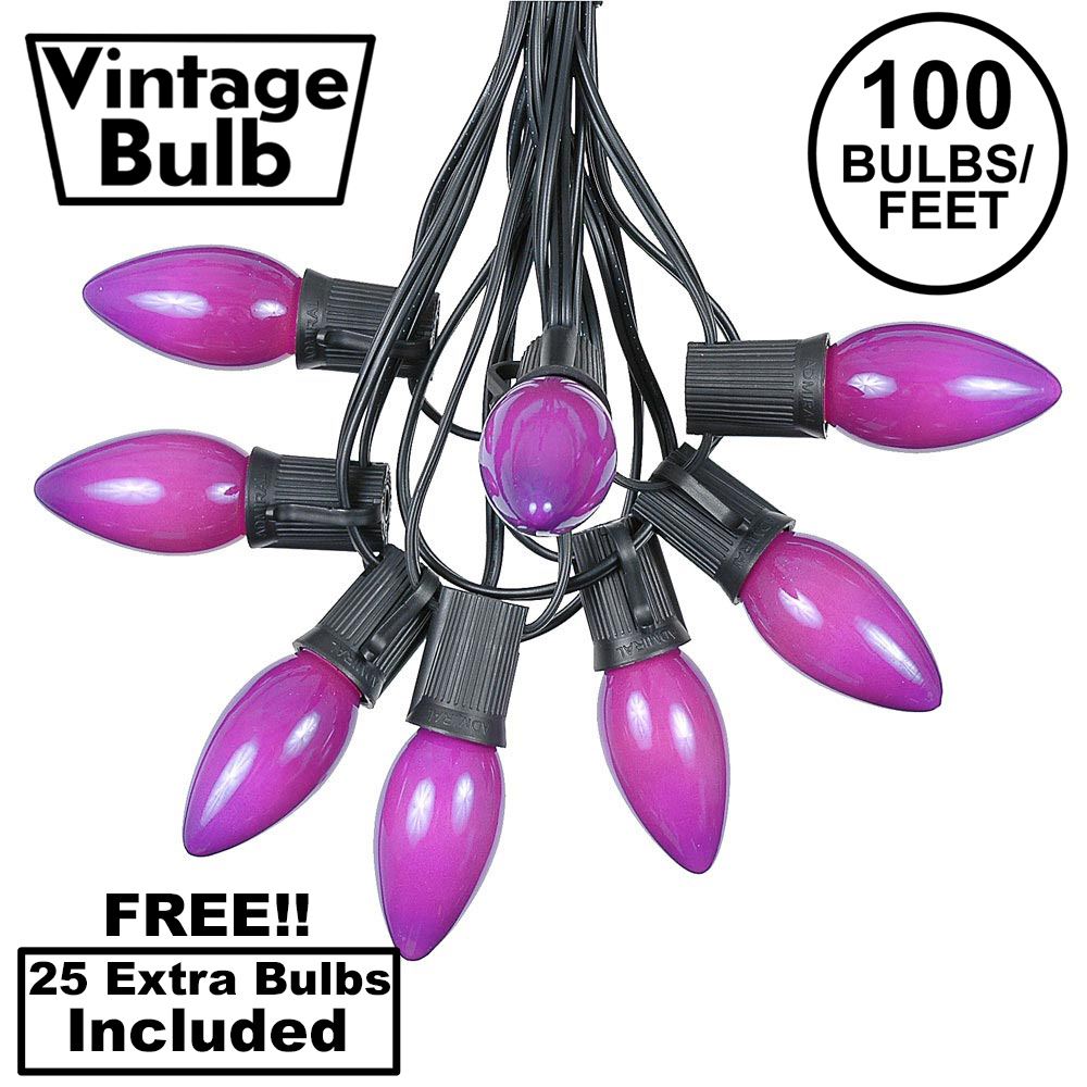 Picture of 100 C9 Ceramic Christmas Light Set - Purple - Black Wire
