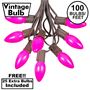 Picture of 100 C9 Ceramic Christmas Light Set - Pink - Brown Wire