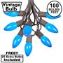 Picture of 100 C9 Ceramic Christmas Light Set - Blue - Brown Wire