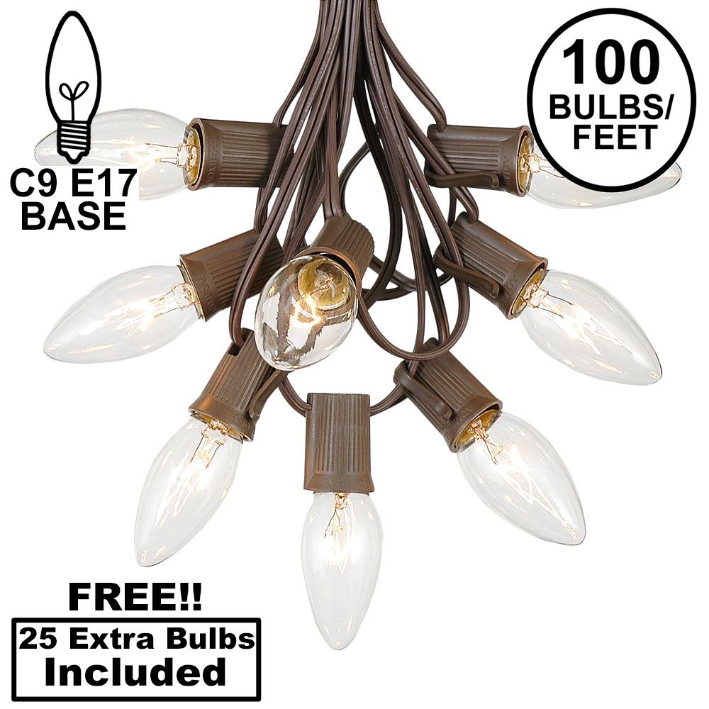 Picture of 100 C9 Christmas Light Set - Clear Bulbs - Brown Wire