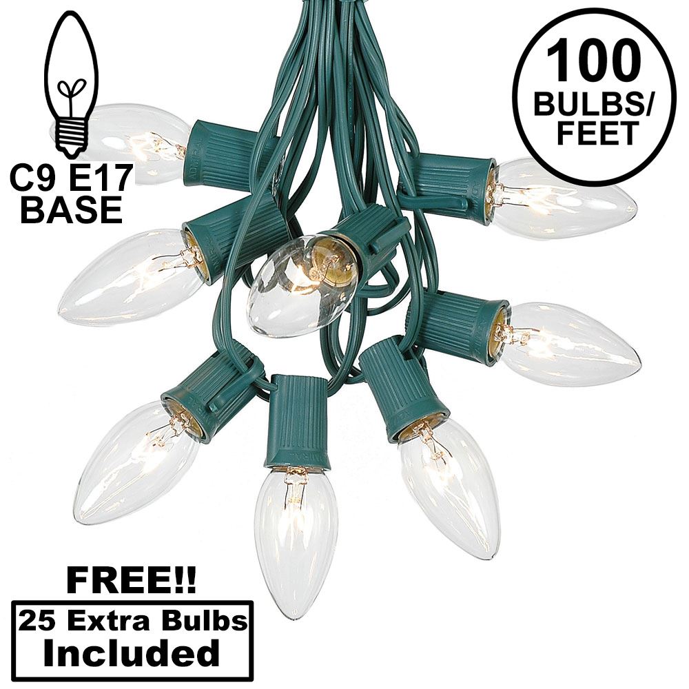 Picture of 100 C9 Christmas Light Set - Clear Bulbs - Green Wire