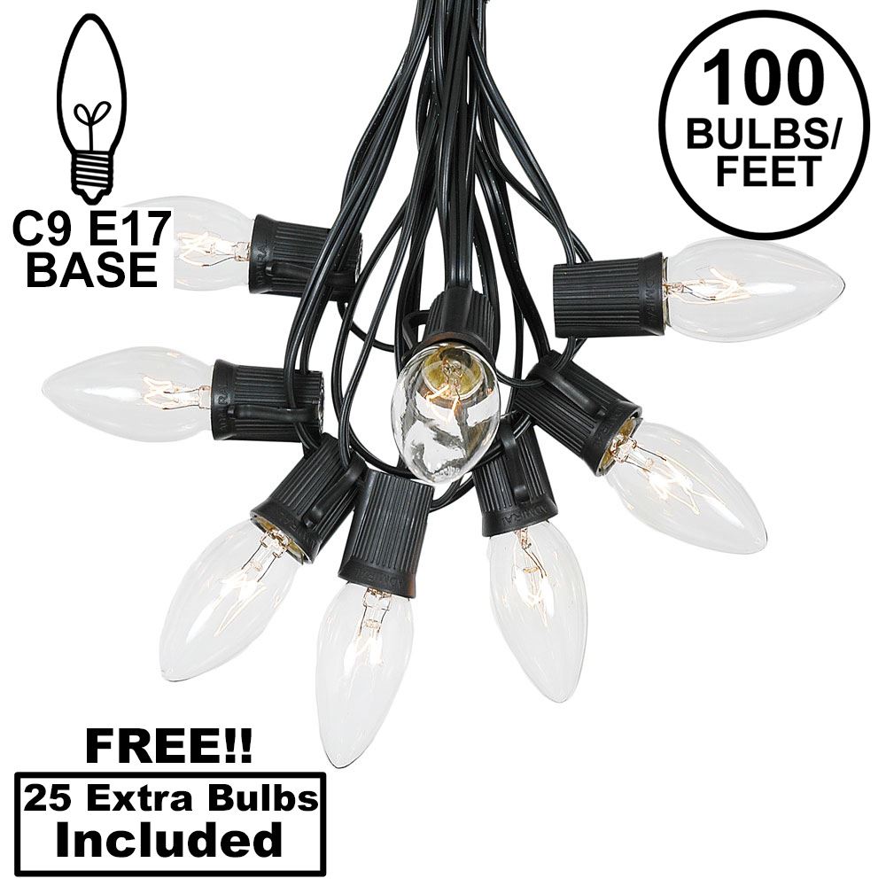 Picture of 100 C9 Christmas Light Set - Clear Bulbs - Black Wire