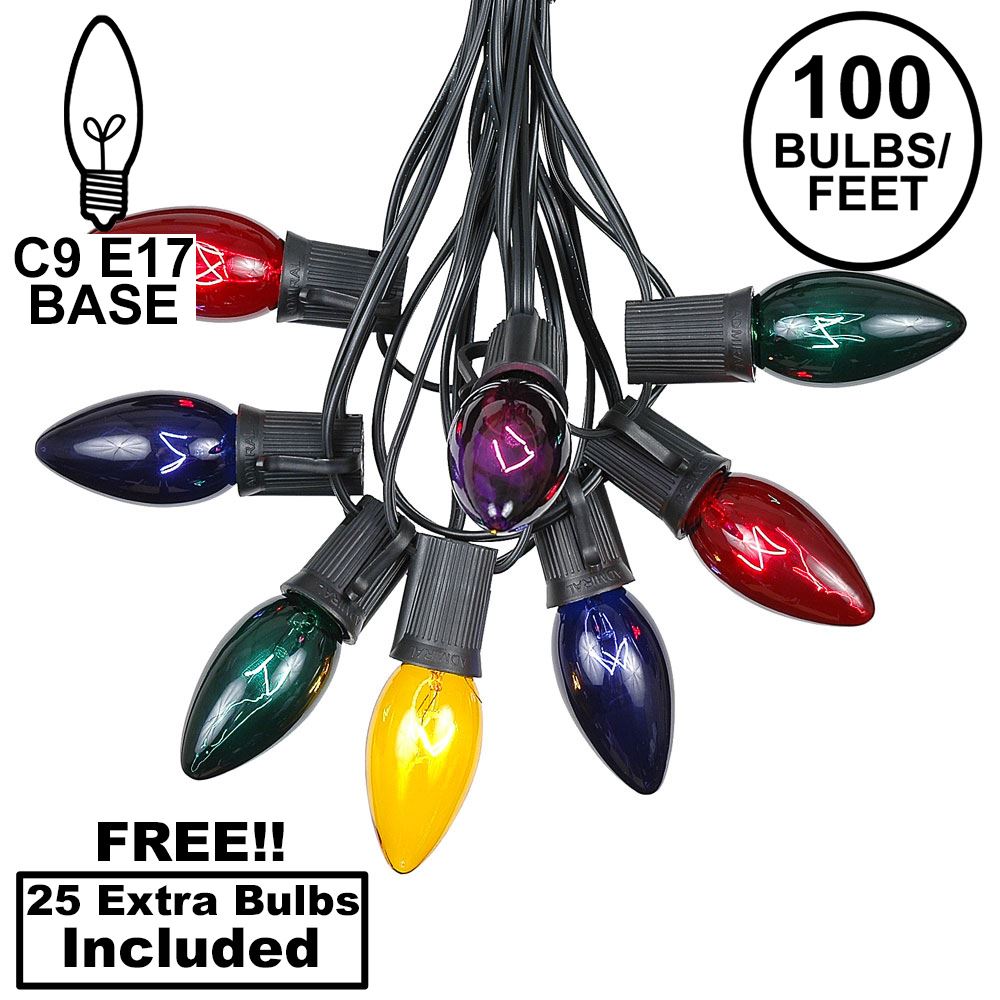 Picture of 100 C9 Christmas Light Set - Assorted Bulbs - Black Wire