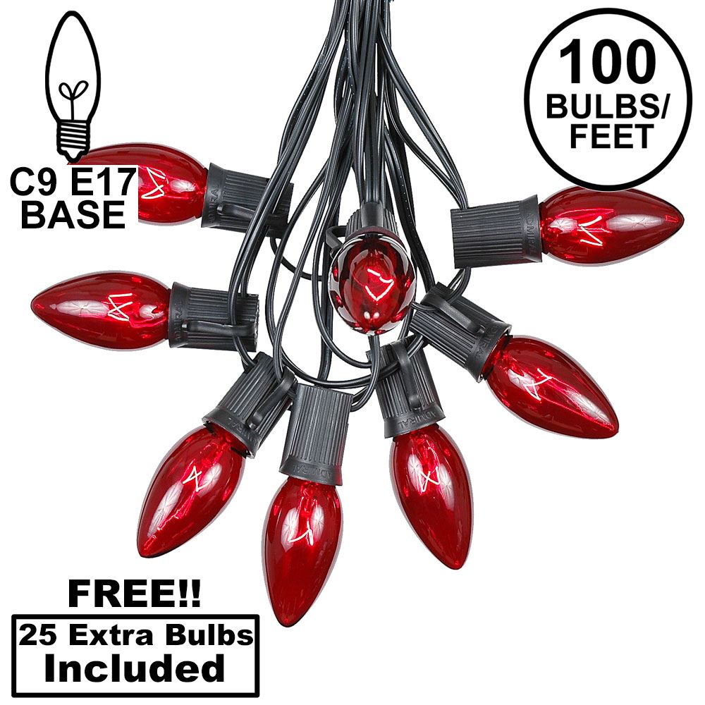 Picture of 100 C9 Christmas Light Set - Red Bulbs - Black Wire