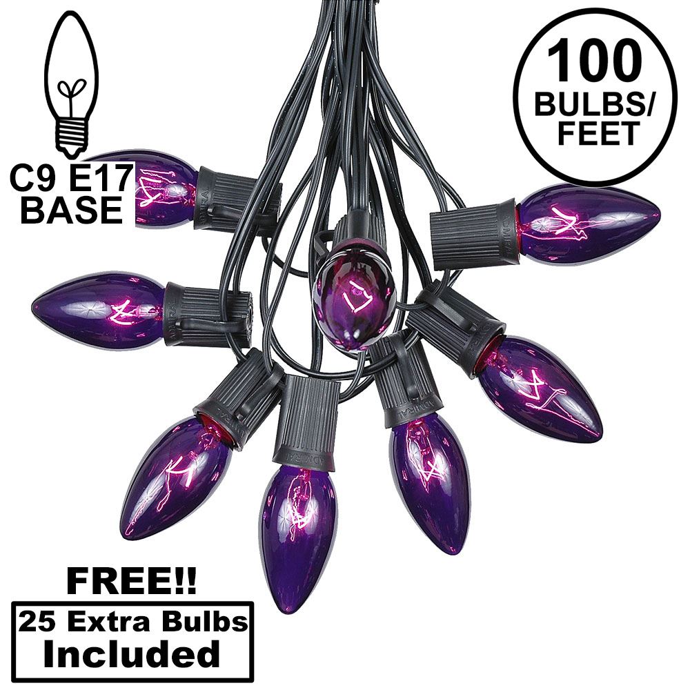 Picture of 100 C9 Christmas Light Set - Purple Bulbs - Black Wire