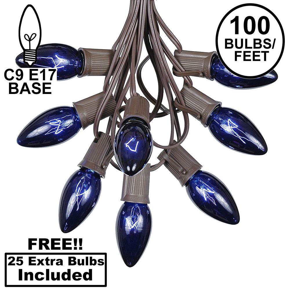 Picture of 100 C9 Christmas Light Set - Blue Bulbs - Brown Wire