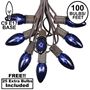 Picture of 100 C9 Christmas Light Set - Blue Bulbs - Brown Wire