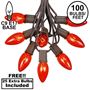Picture of 100 C9 Christmas Light Set - Orange Bulbs - Brown Wire