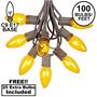 Picture of 100 C9 Christmas Light Set - Yellow Bulbs - Brown Wire