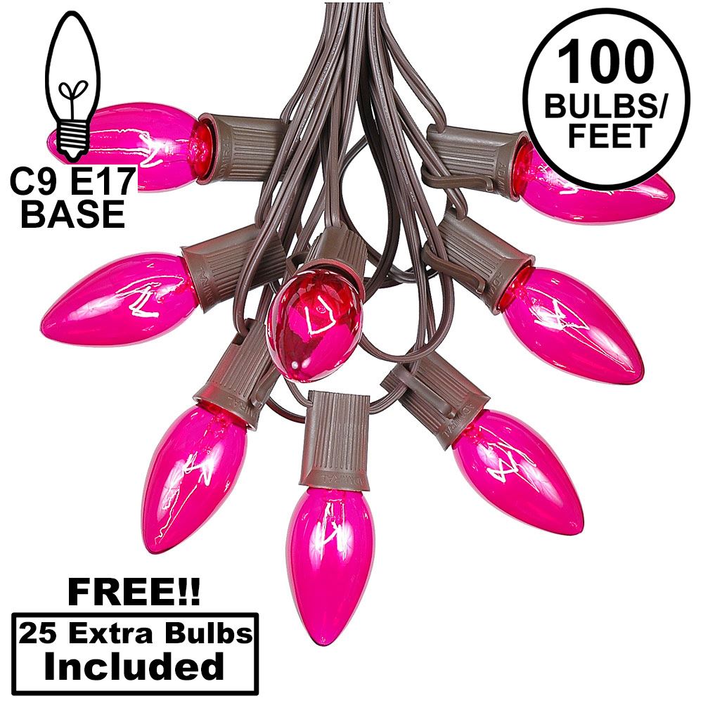 Picture of 100 C9 Christmas Light Set - Pink Bulbs - Brown Wire
