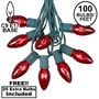 Picture of 100 C9 Christmas Light Set - Red Bulbs - Green Wire