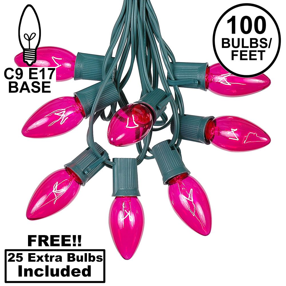 Picture of 100 C9 Christmas Light Set - Pink Bulbs - Green Wire