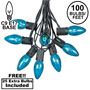 Picture of 100 C9 Christmas Light Set - Teal Bulbs - Black Wire