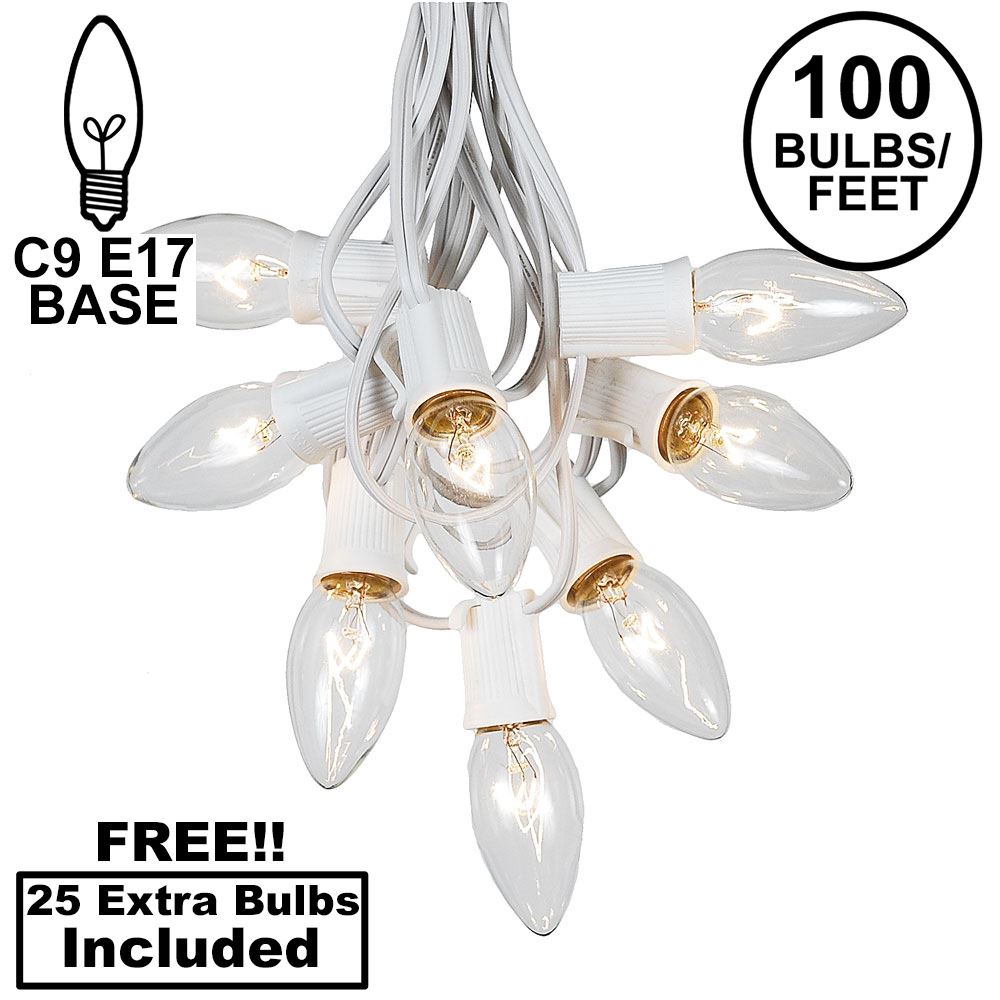 Picture of 100 C9 Christmas Light Set - Clear Bulbs - White Wire