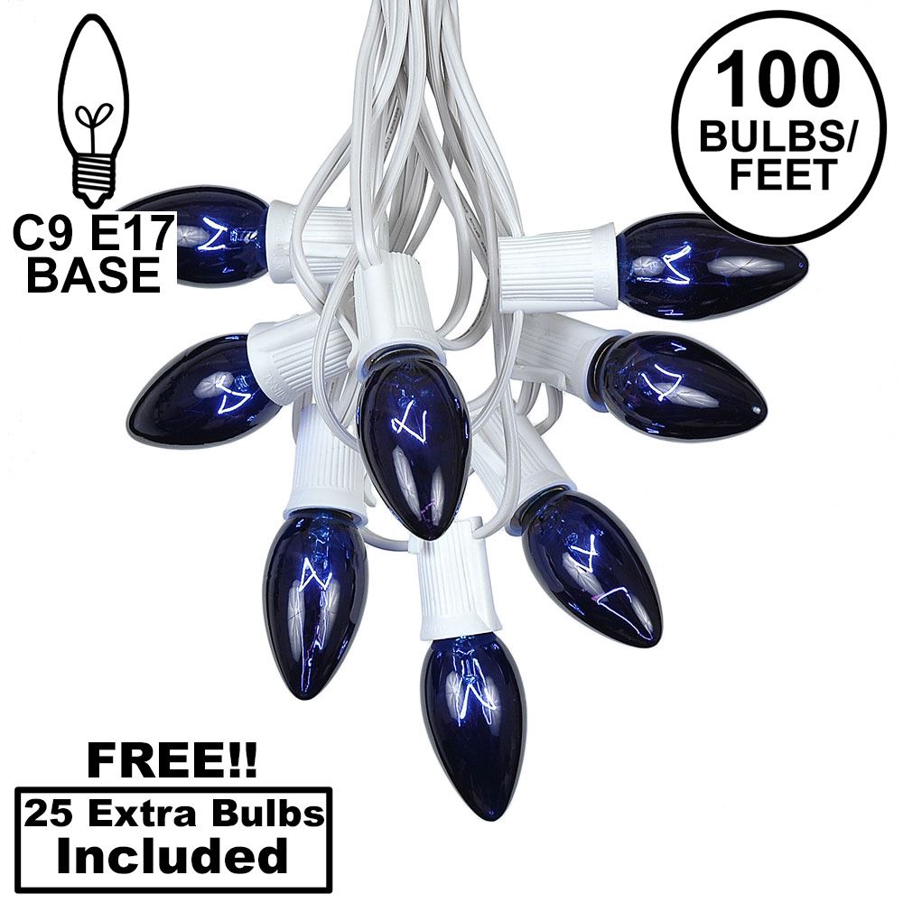 Picture of 100 C9 Christmas Light Set - Blue Bulbs - White Wire