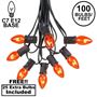 Picture of 100 C7 String Light Set with Orange Bulbs on Black Wire
