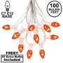 Picture of 100 C7 String Light Set with Orange Bulbs on White Wire