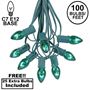 Picture of 100 C7 String Light Set with Green Bulbs on Green Wire