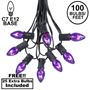 Picture of 100 C7 String Light Set with Purple Bulbs on Black Wire