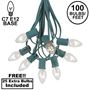Picture of 100 C7 String Light Set with Clear Bulbs on Green Wire